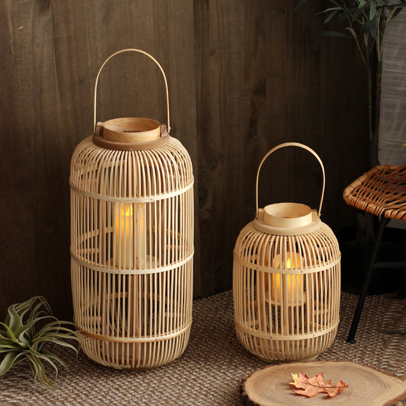 Candle Holder Decor - โคมไฟตั้งพื้นไม้ไผ่ทำมือ ที่วางเทียน สำหรับห้องชา โรงแรม ห้องตัวอย่าง ของตกแต่ง