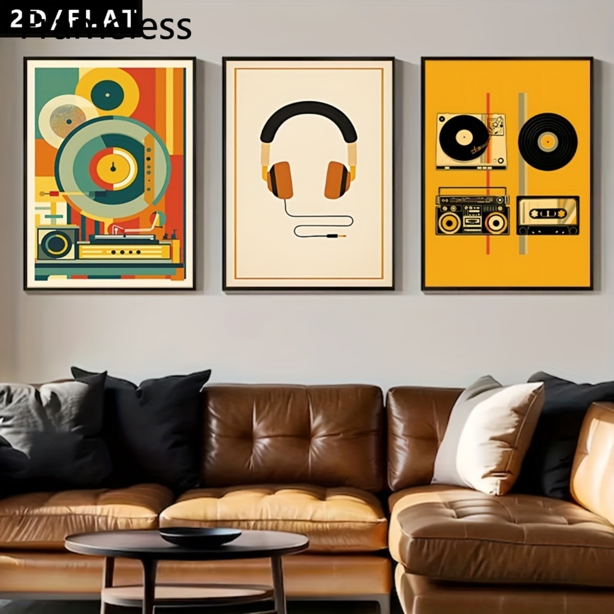 Abstract Canvas Set - (ไม่มีกรอบ 3 ชิ้น) - โปสเตอร์เพลงย้อนยุค 2