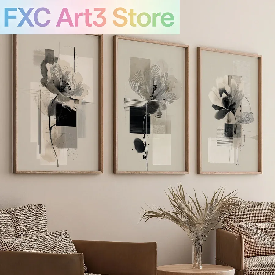 3 ชิ้น/ชุด ภาพวาดศิลปะดอกไม้สม - Abstract Canvas Set บทวิจารณ์และราคา